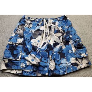 OP Flex Swim Shorts Mens XL Multi Floral Polyester Elastic Waist Drawstring Logo